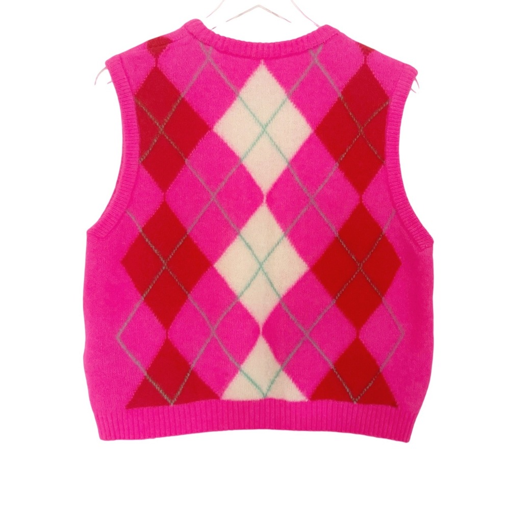 American Vintage Alpaca Blend Vitow Argyle Sweater Vest Pink Medium - Picture 5 of 10